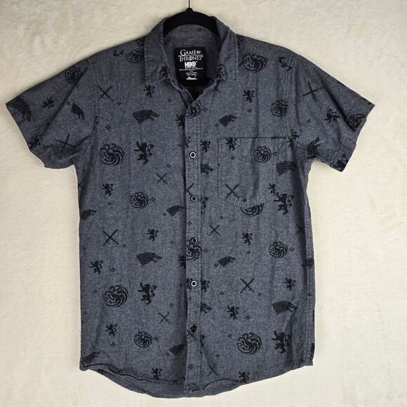 Game‎ of Thrones HBO Mens Button Shirt Small Grunge Snow Medieval Kings Queens - Picture 1 of 7